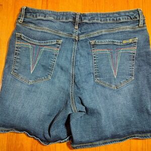 Seven7 Women's Blue Denim Shorts Size 12 Embellished Pockets Frayed Hem